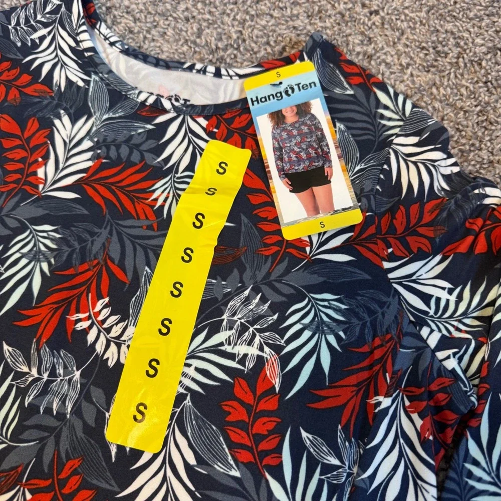NWT‎ Hang Ten Women's Long Sleeve Rash Guard Shirt UPF 50+ w/ Zip Pocket Small